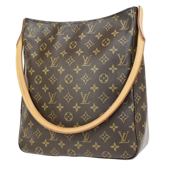 LOUIS VUITTON Logo Looping GM Shoulder Bag Monogram Leather Brown M51145 85EC883 - Picture 1 of 16